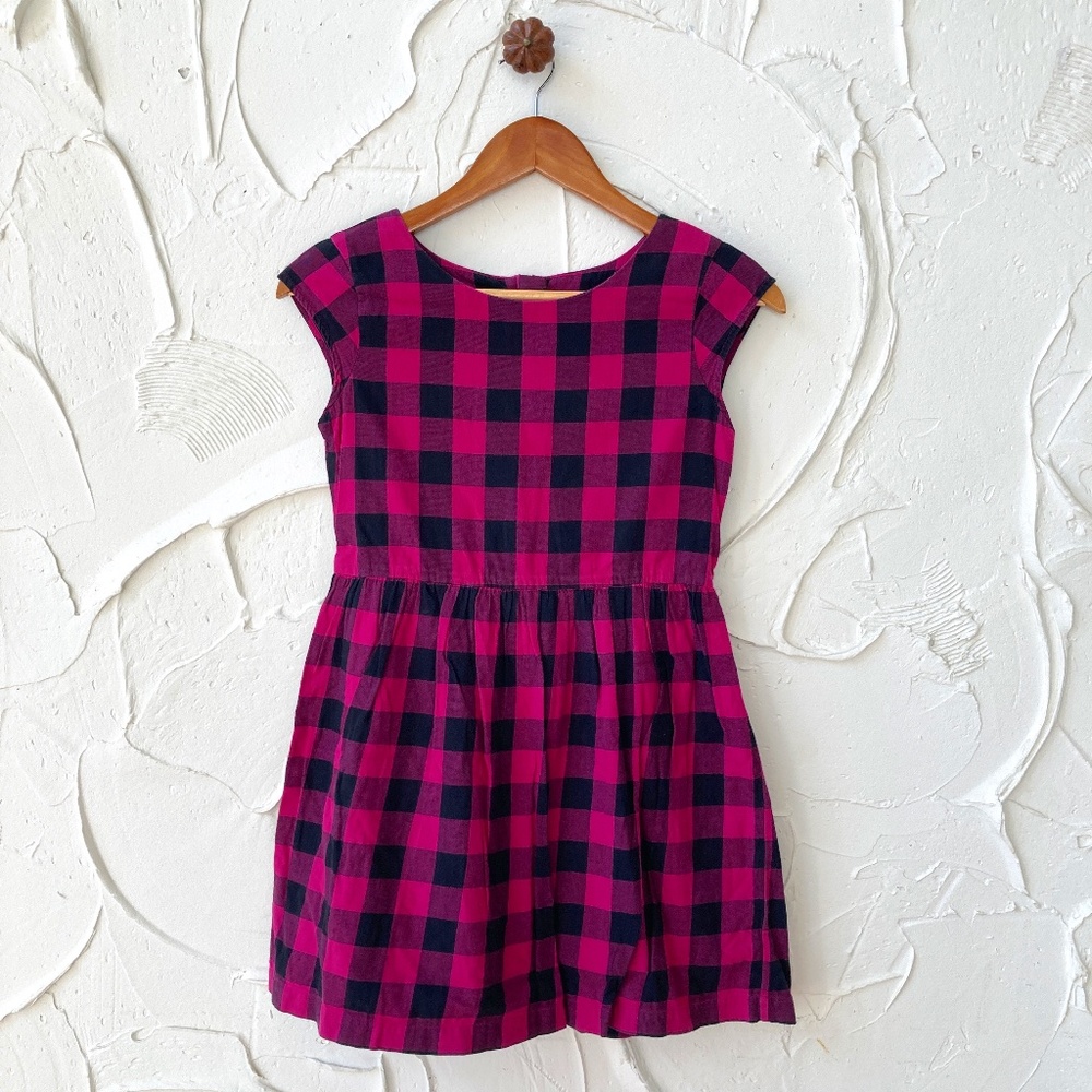 GAPKids Black and Pink Buffalo Plaid Cap Sleeve Dress - 10